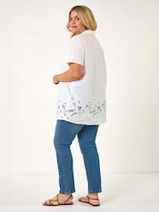 Branco - Roman Curve Floral Cut Out Woven Top - Imagem 3 de 5