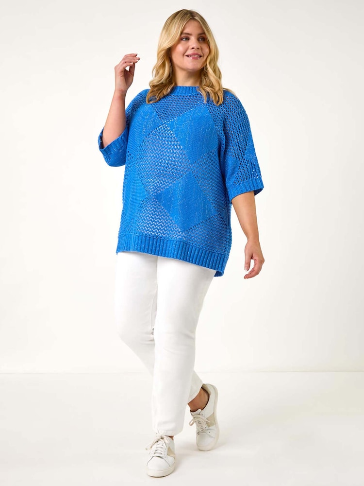 Roman Blue Curve Metallic Diamond Knit Top - Image 2 of 5