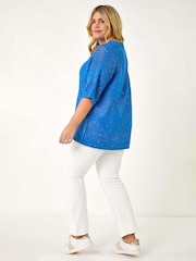 Roman Blue Curve Metallic Diamond Knit Top - Image 3 of 5