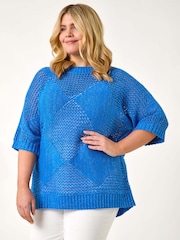 Roman Blue Curve Metallic Diamond Knit Top - Image 4 of 5