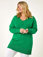 Roman Green Curve V-Neck Relaxed Jumper - Image 1 of 5