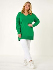 Roman Green Curve V-Neck Relaxed Jumper - Image 2 of 5