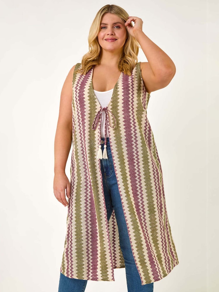 Roman Purple Curve Zig Zag Longline Waistcoat - Image 1 of 5