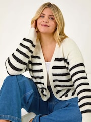 Roman Black Curve Stripe Edge to Edge Cardigan - Image 1 of 5