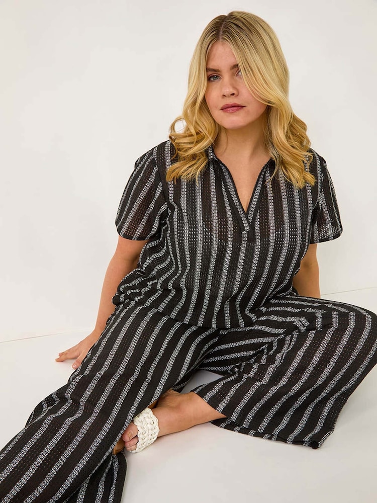 Roman Black Curve Stripe Knit Wide Leg Trousers - Image 1 of 5