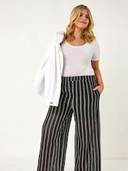 Roman Black Curve Stripe Knit Wide Leg Trousers - Image 2 of 5