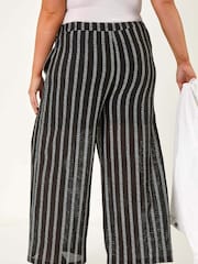 Roman Black Curve Stripe Knit Wide Leg Trousers - Image 3 of 5