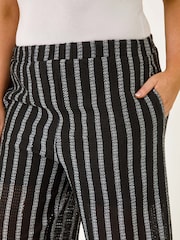 Roman Black Curve Stripe Knit Wide Leg Trousers - Image 5 of 5