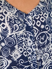 Roman Blue Curve Ikat Print Asymmetric Blouse - Image 5 of 5