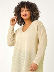 Roman Natural Curve Textured Knit V-Neck Tunic - Image 1 of 5