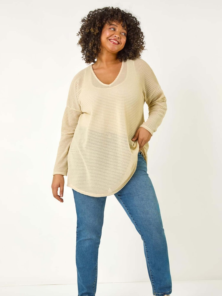 Roman Natural Curve Textured Knit V-Neck Tunic - Image 2 of 5