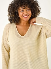 Roman Natural Curve Textured Knit V-Neck Tunic - Image 4 of 5