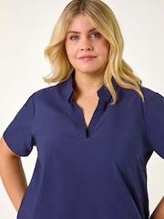 Roman Blue Curve Floral Cut Out Woven Top - Image 4 of 5