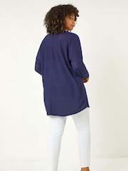 Roman Blue Curve Textured Knit V-Neck Tunic - Image 3 of 5