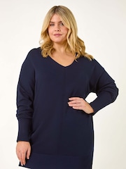 Roman Blue Curve V-Neck Relaxed Jumper - Image 1 of 5