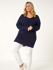 Roman Blue Curve V-Neck Relaxed Jumper - Image 2 of 5