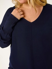 Roman Blue Curve V-Neck Relaxed Jumper - Image 5 of 5