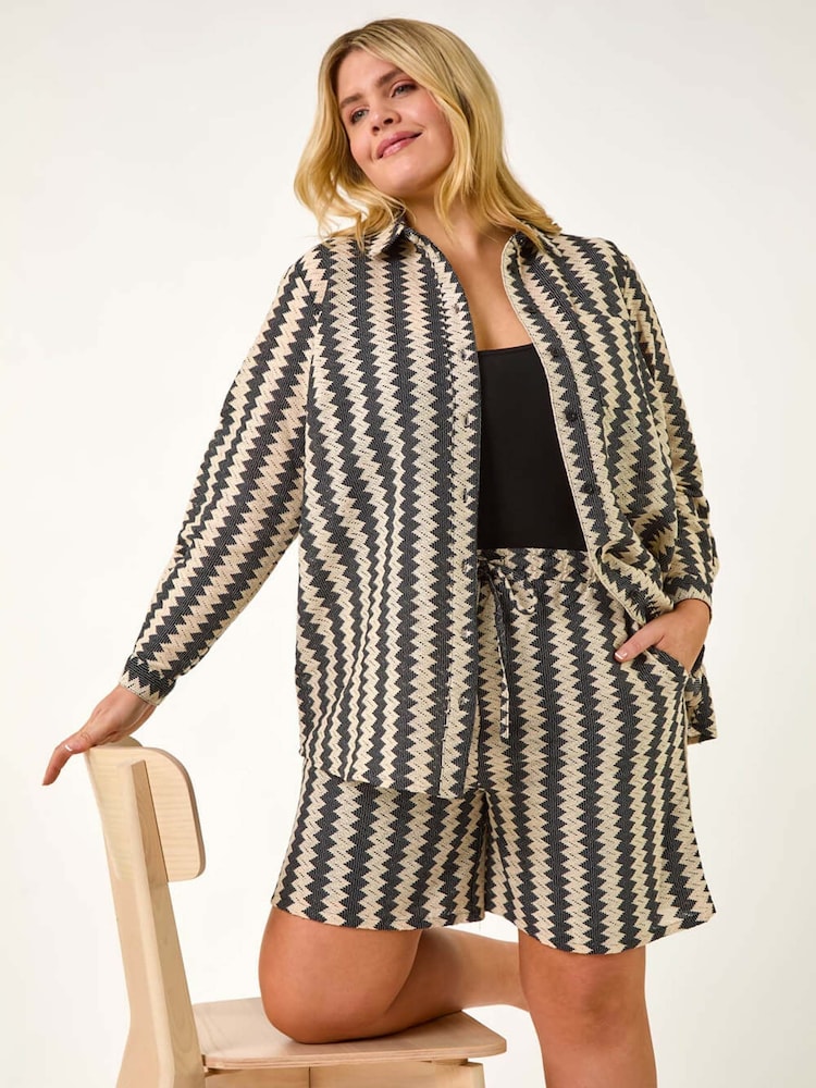 Roman Black Curve Zig Zag Tie Waist Shorts - Image 1 of 5