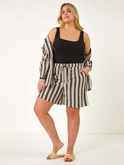 Roman Black Curve Zig Zag Tie Waist Shorts - Image 2 of 5