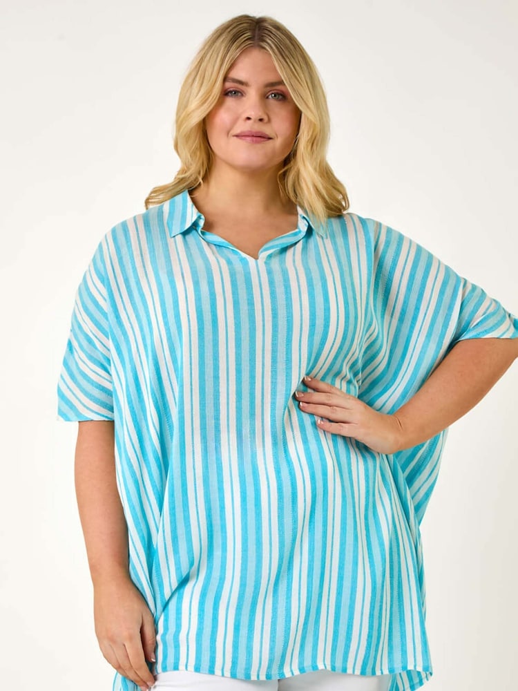 Roman Curve Stripe Popover Woven Top - Imagen 1 de 5