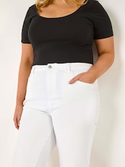 Roman White Curve Stretch Knee Length Denim Shorts - Image 1 of 5