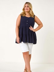 Roman White Curve Stretch Knee Length Denim Shorts - Image 2 of 5