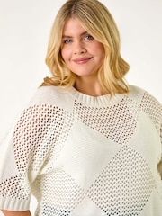 Roman White Curve Metallic Diamond Knit Top - Image 4 of 5