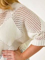 Roman White Curve Metallic Diamond Knit Top - Image 5 of 5