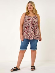 Roman Red Curve Ikat Print Vest Top - Image 2 of 5