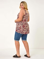 Roman Red Curve Ikat Print Vest Top - Image 3 of 5