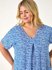Roman Blue Curve Pleat Front Printed Stretch Top - Image 4 of 5