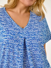 Roman Blue Curve Pleat Front Printed Stretch Top - Image 5 of 5