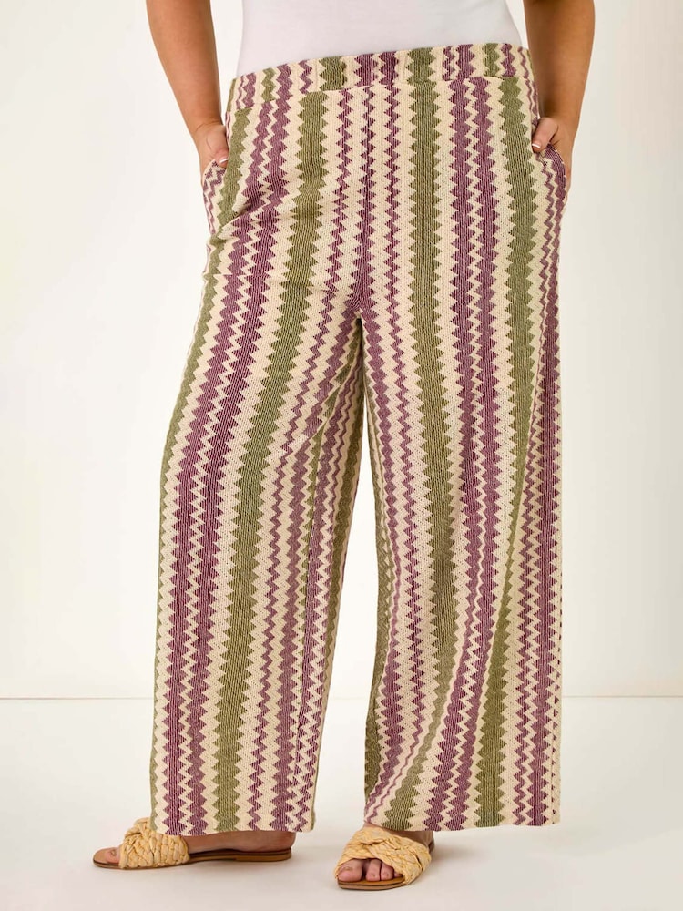 Roman Purple Curve Zig Zag Print Wide Leg Trousers - Image 3 of 5