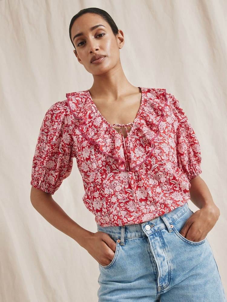 Albaray Red Woodblock Frill Top - Image 1 of 4