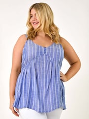 Roman Curve Stripe Woven Button Tunic - صورة 1 من 5