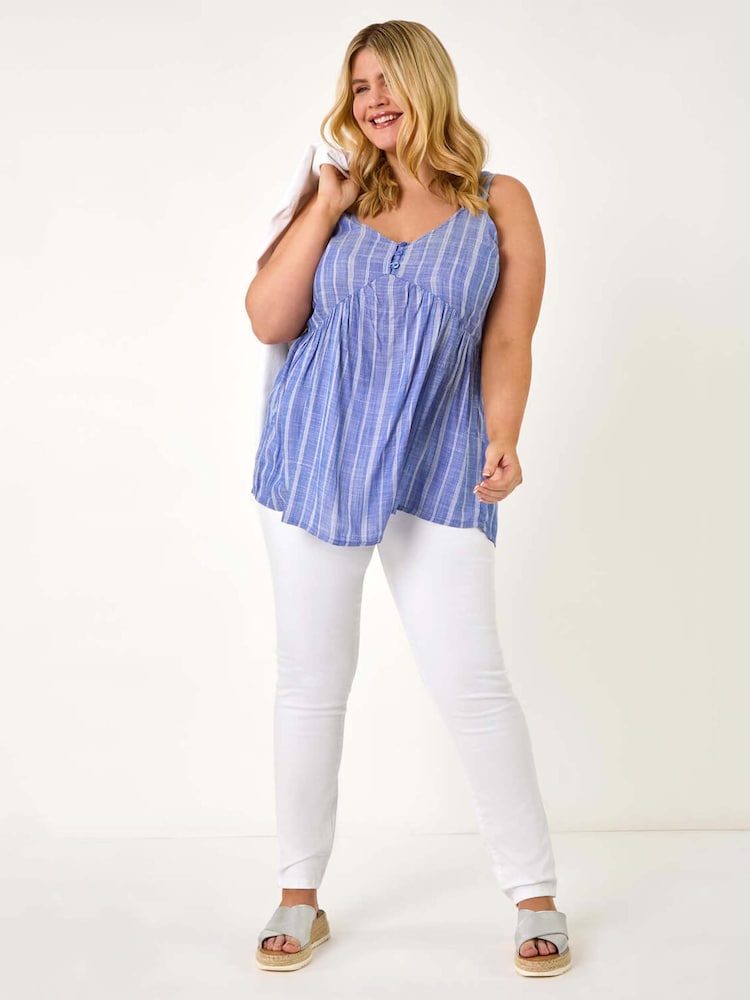 Roman Curve Stripe Woven Button Tunic - صورة 2 من 5