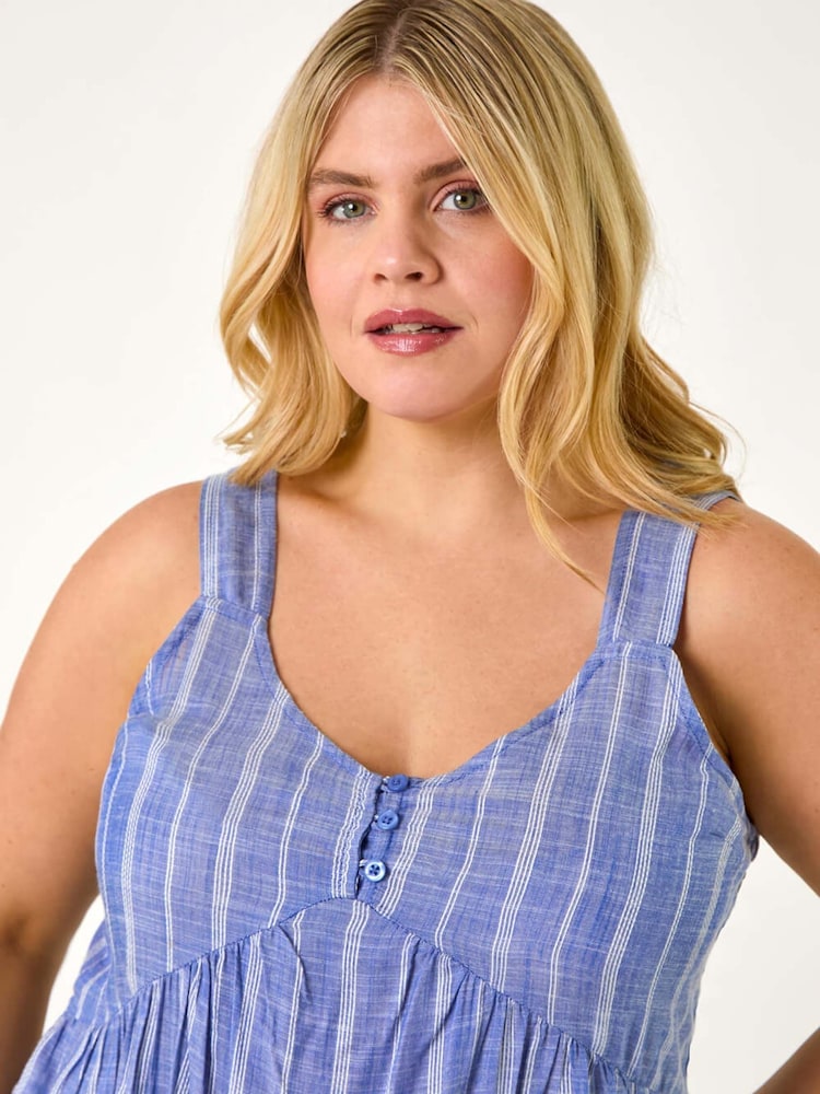 Roman Blue Curve Stripe Woven Button Tunic - Image 4 of 5