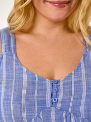 Roman Curve Stripe Woven Button Tunic - صورة 5 من 5
