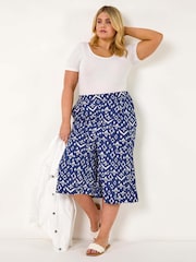 Roman Blue Curve Ikat Print Wide Leg Culottes - Image 1 of 5