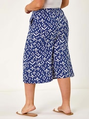Roman Blue Curve Ikat Print Wide Leg Culottes - Image 3 of 5