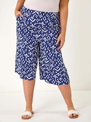 Roman Blue Curve Ikat Print Wide Leg Culottes - Image 4 of 5
