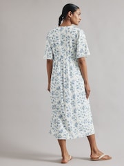 Albaray Blossom Print Linen Button White Dress - Image 2 of 4
