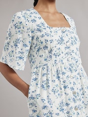 Albaray Blossom Print Linen Button White Dress - Image 3 of 4