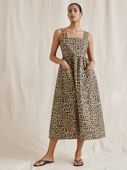 Albaray Animal Wide Strap 100% Cotton Brown Sundress - Image 1 of 5