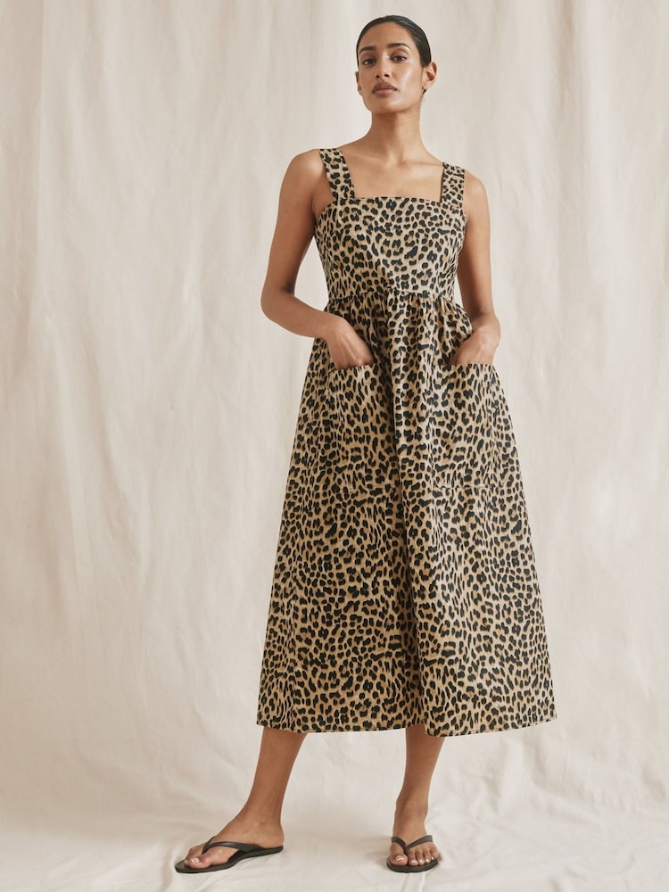 Albaray Animal Wide Strap 100% Cotton Brown Sundress - Image 1 of 5