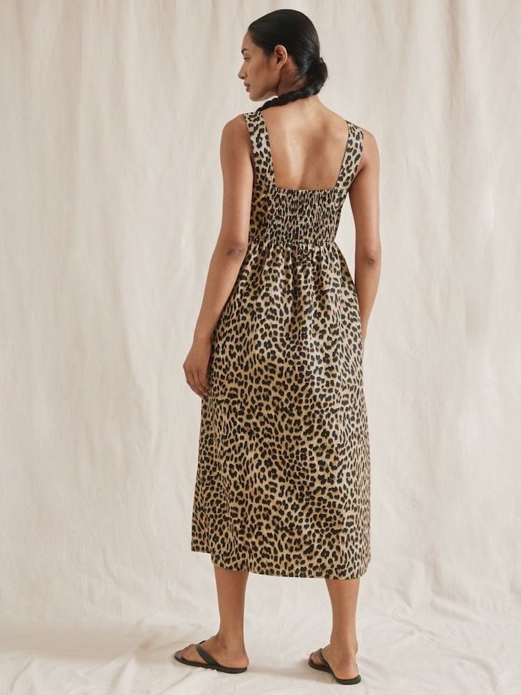Albaray Animal Wide Strap 100% Cotton Brown Sundress - Image 2 of 5