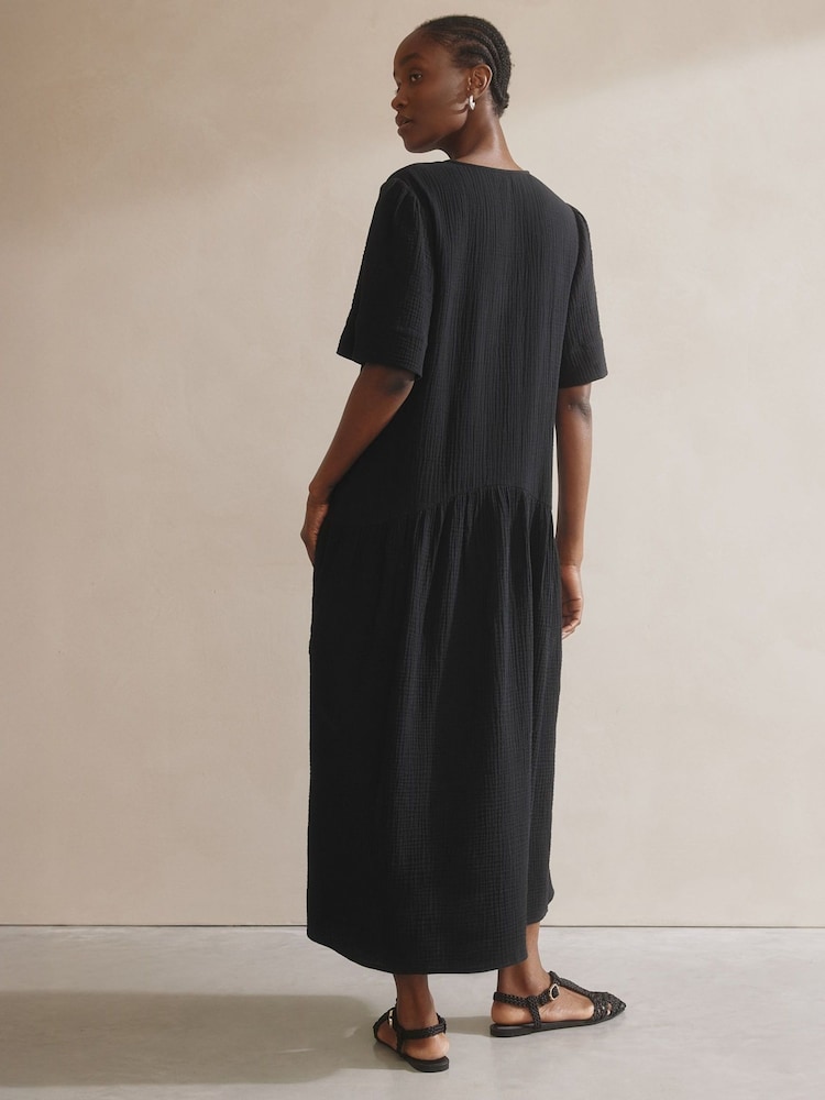 Albaray Cheesecloth Volume 100% Cotton Black Dress - Image 2 of 5