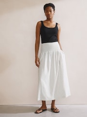 Albaray Stripe Linen Shirred Waist White Skirt - Imagen 1 de 5