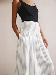 Albaray Stripe Linen Shirred Waist White Skirt - Imagen 2 de 5