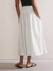 Albaray Stripe Linen Shirred Waist White Skirt - Imagen 3 de 5